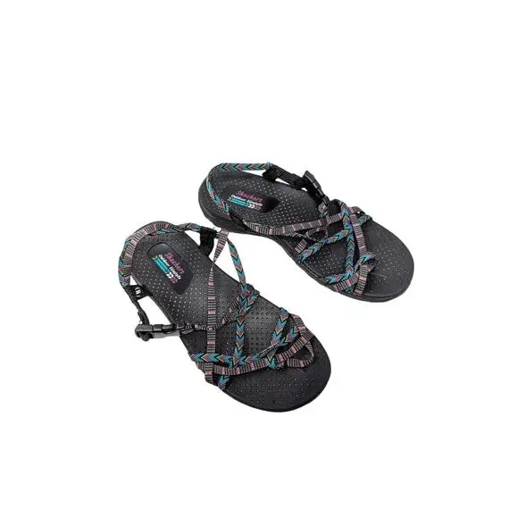 Skechers Reggae Islander Sandals Black Multi-Strap Toe Loop Slingback Size 8 - Picture 2 of 7